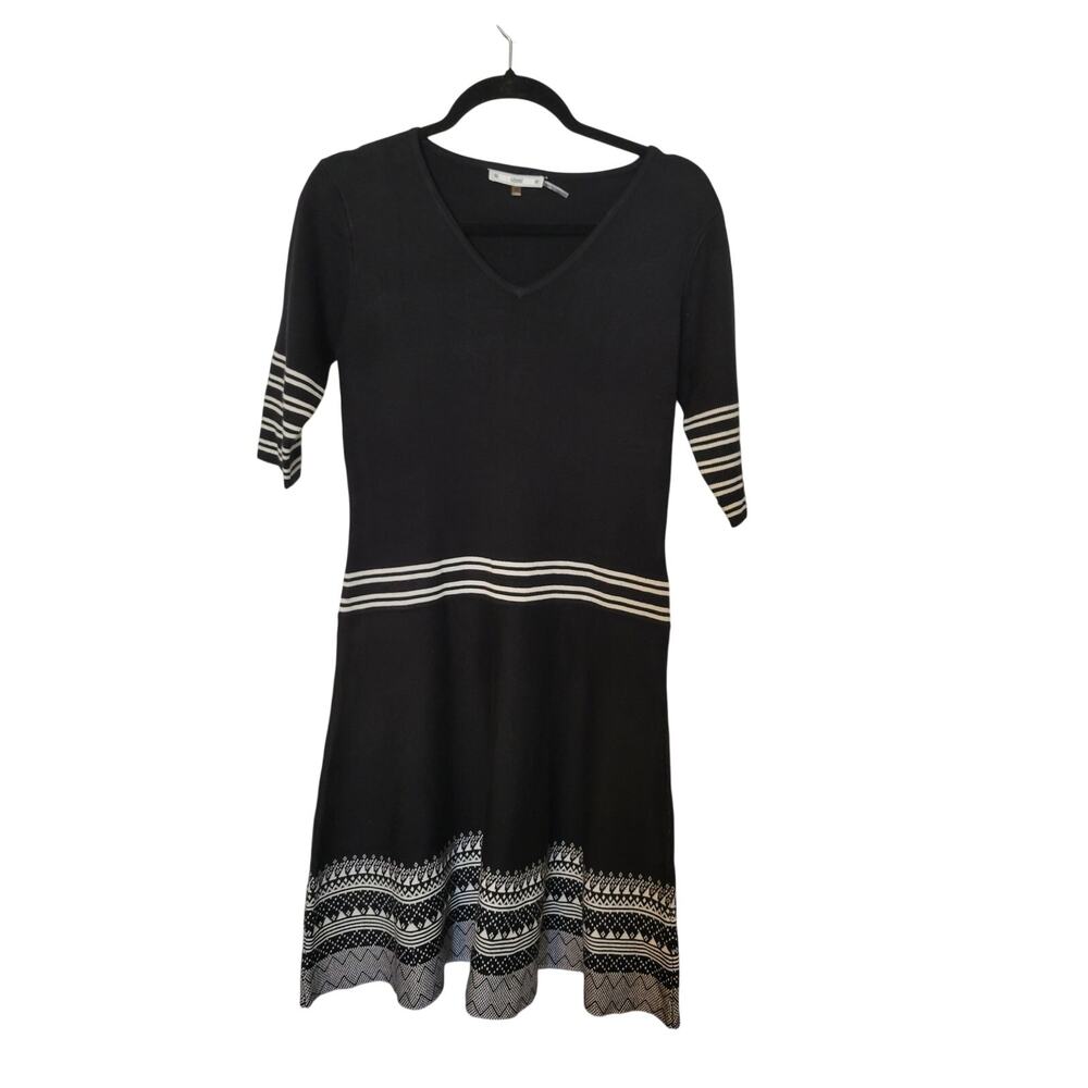 Sioni Black Fit & Flare Knit Dress with Tiered Geo Pattern Skirt – Size M